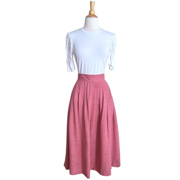 Vintage 80s IRA JOYCE High Waisted Pleated MIDI Skirt Cottagecore Prairie Size M - Picture 2 of 13